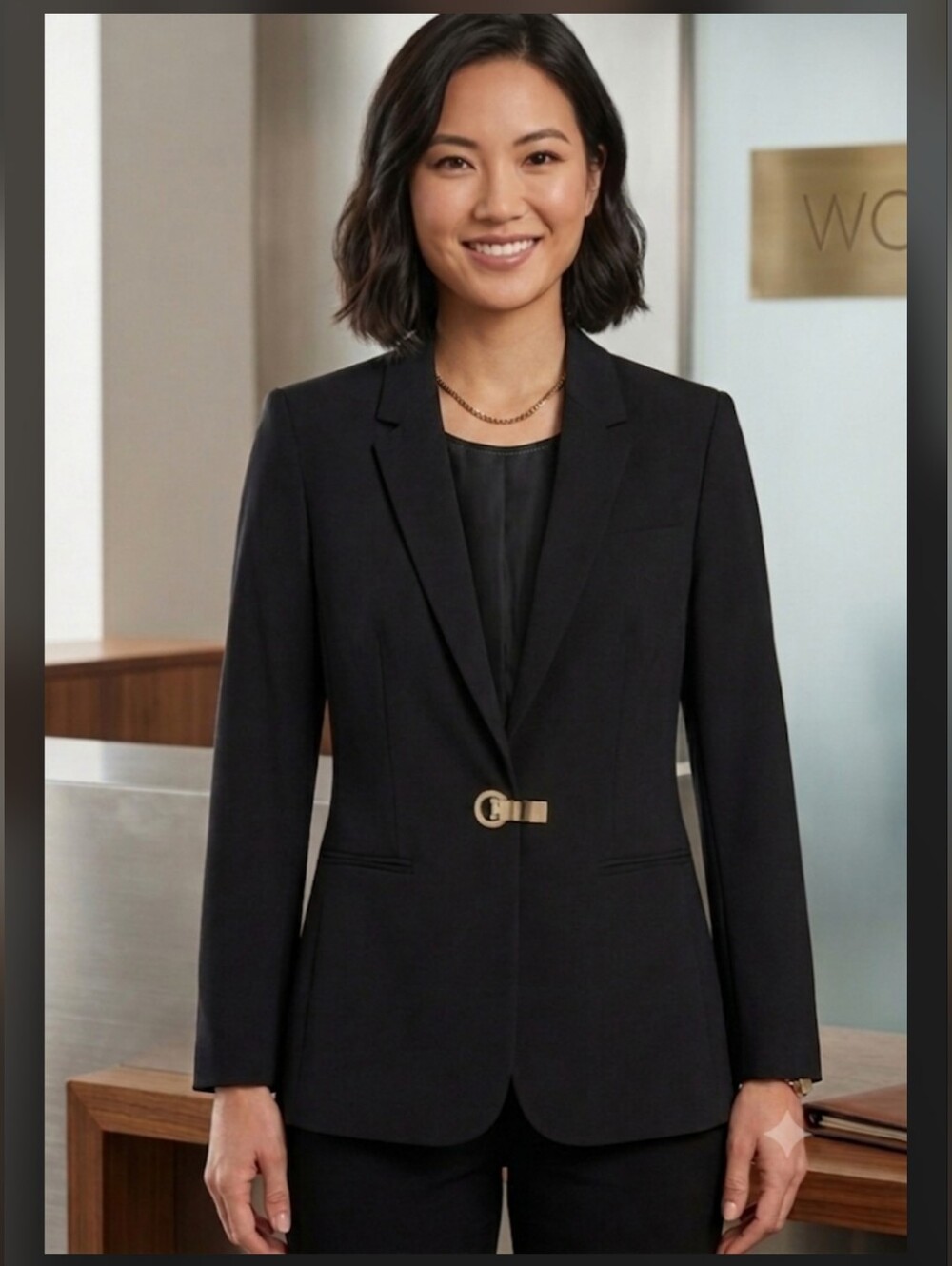 NWOT Calvin Klein Black Blazer with Gold Buckle Closure